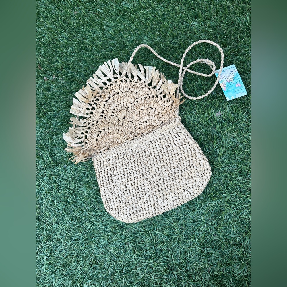 BNWT Dutch Handmade Crocheted Straw Crossbody Bag Purse - Picture 4 of 12